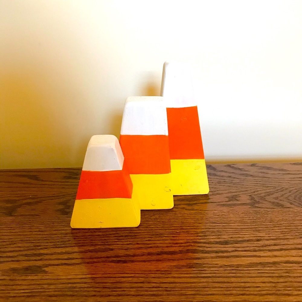 Wooden candy corn decorations